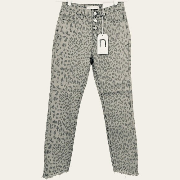 NWT Nature Women's Grey Jeans Size 7 Mid Rise Skinny Raw Hem Buttons Stretch - Picture 1 of 9